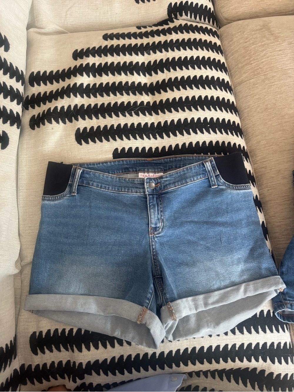 Women’s Blue Denim Maternity Shorts with Stretch Panels